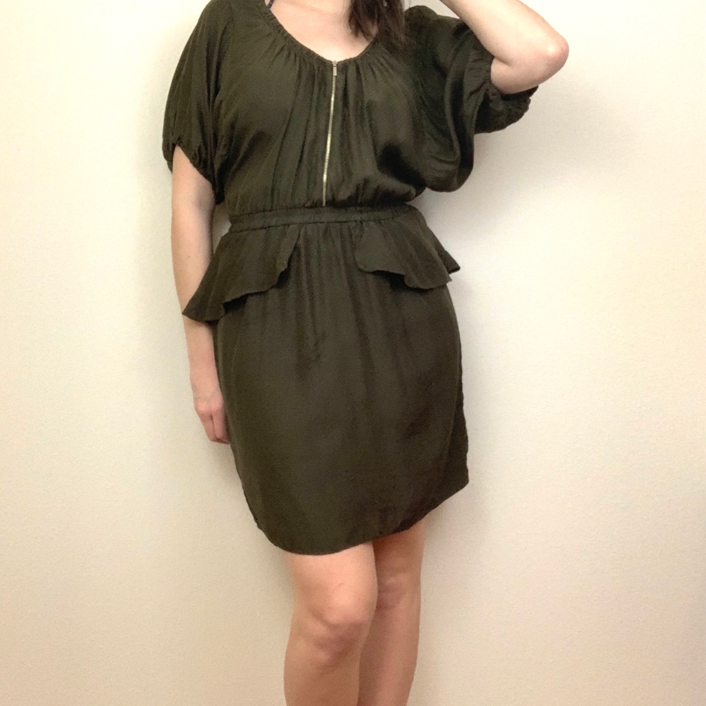 Rebecca Taylor Olive Green Silk Zip Up Peplum Dress